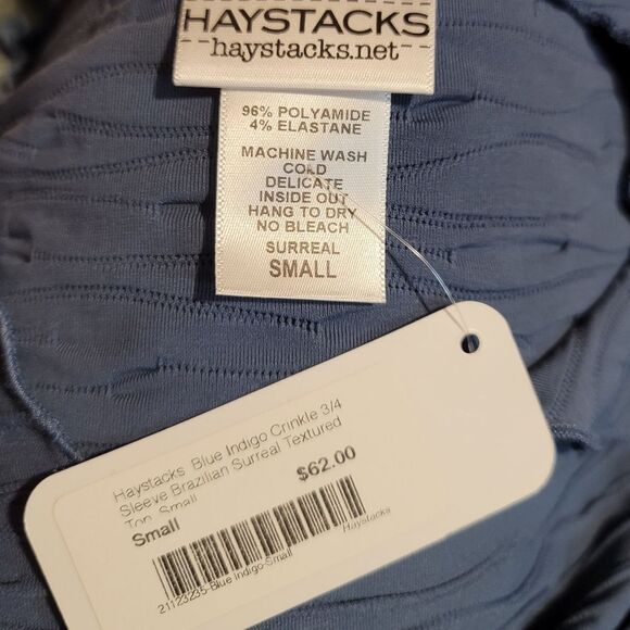 Haystacks Blue Indigo Crinkle Brazilian Surreal Textured Top Size Small - Picture 3 of 9